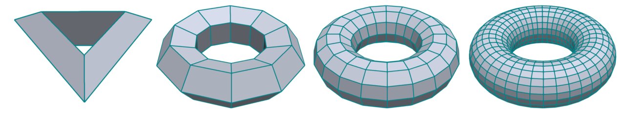 Meshes of a torus in different resolutions